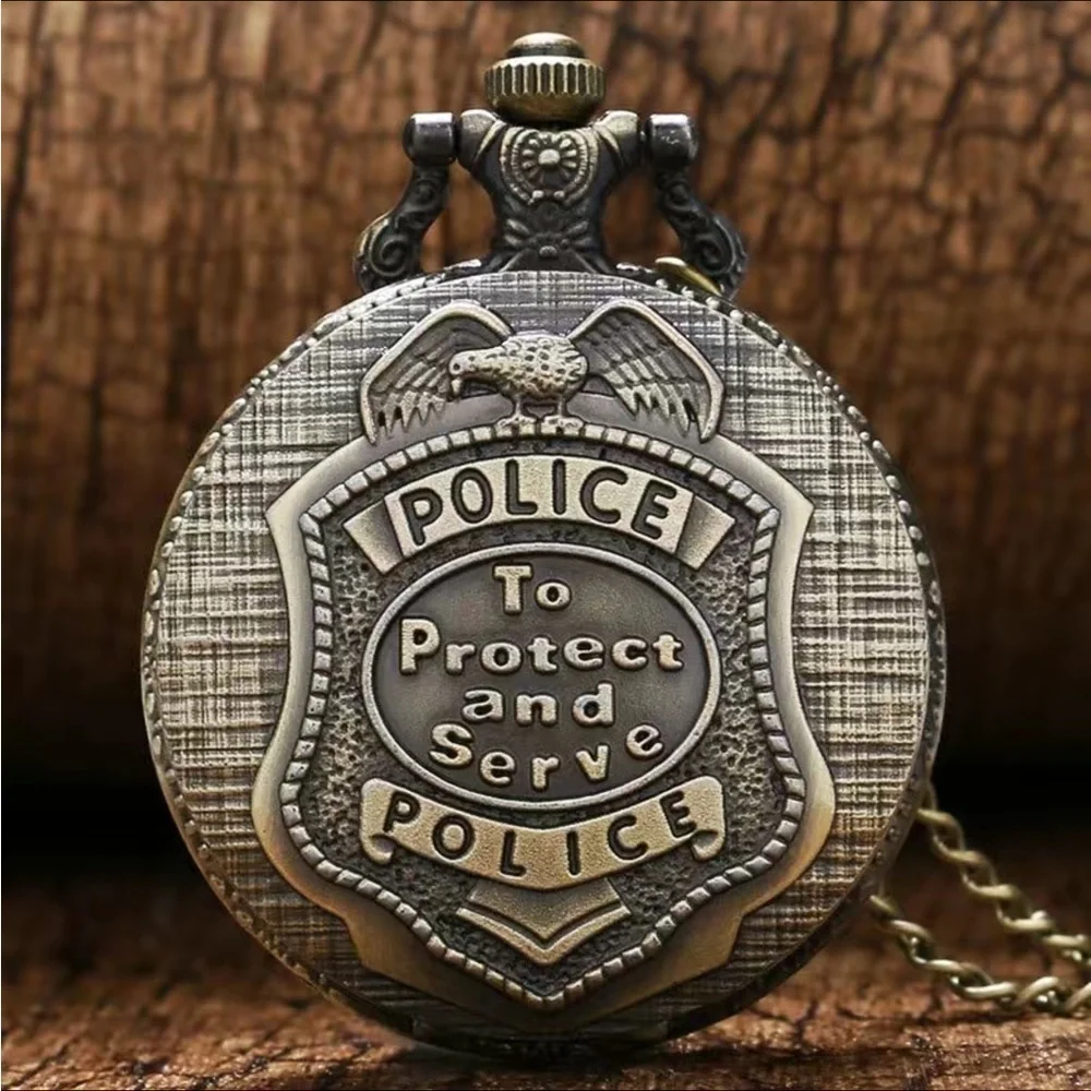 Police Pocket Chain Watch Protect and Serve Quartz Analog Watch Unisex Gift